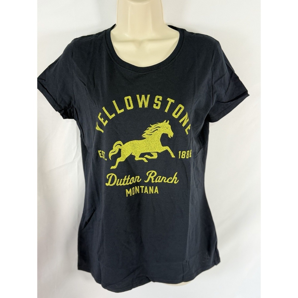 Yellowstone Dutton Ranch Montana fitted Black T shirt Women's Sz M 100% Cotton